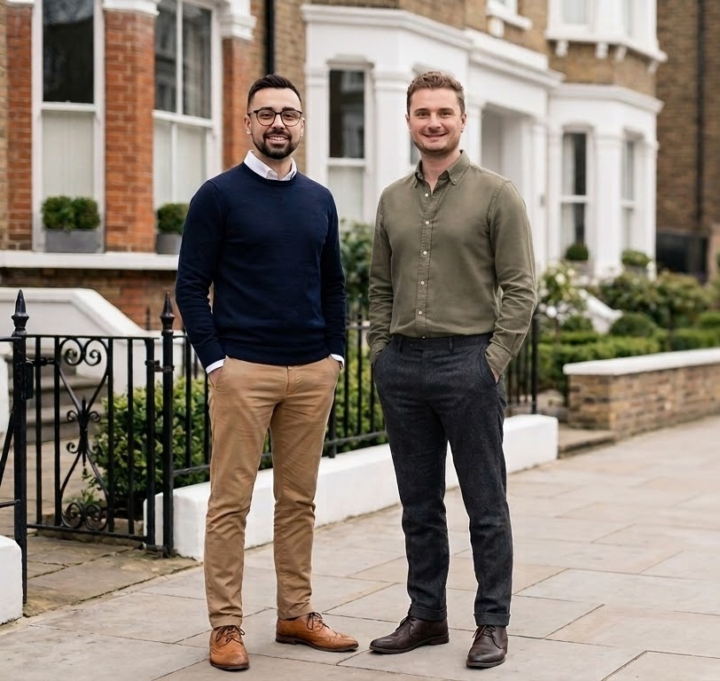 Morgan and Matthew, co-founders of Linchpin, on a London street